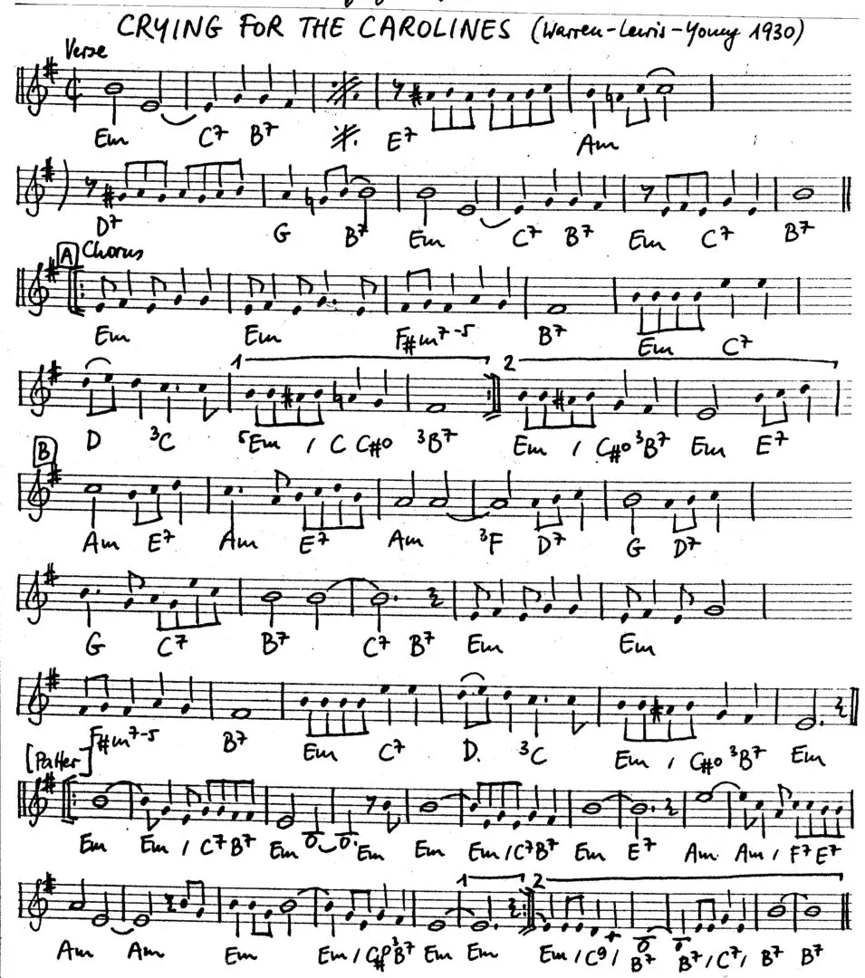 crying for the carolines free jazz leadsheet - Courtesy of the Jungle Jazz Band